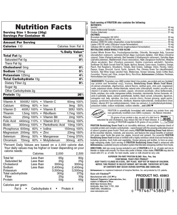Nature's Plus Fruitein Green 576gr